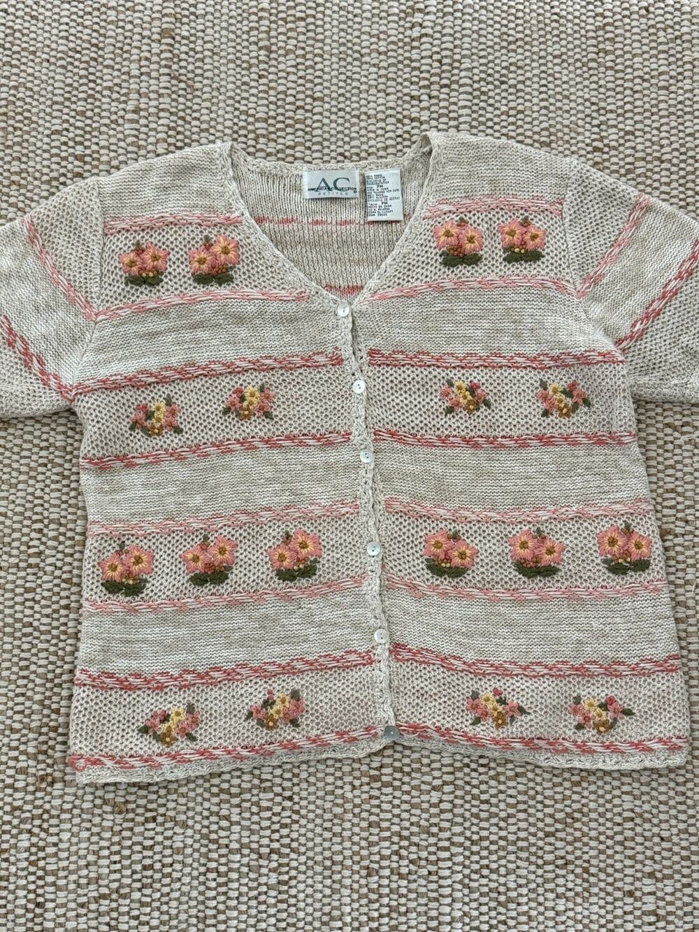 IC COLLECTION Cream Floral Knit Scoop Neck Cardigan